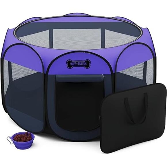 Portable Foldable Pet Playpen + Carrying Case & Collapsible Travel Bowl - Picture 7 of 7